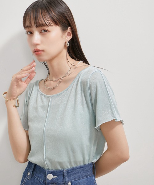 VIS(ビス)の「【洗える】ラメメローTシャツ(Tシャツ/カットソー・レディース・クリーム/ライトグレー/ブラック/グリーン系その他・FREE)」の15枚目の写真