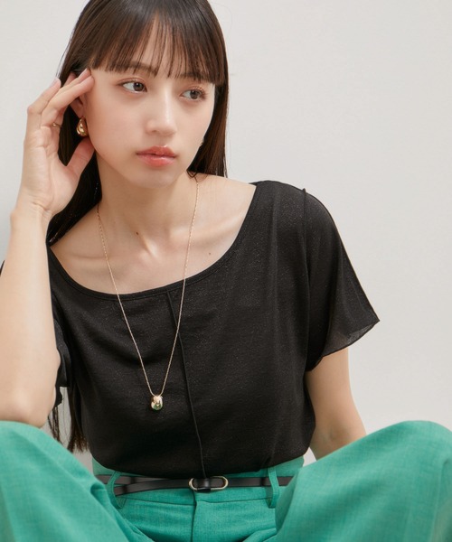 VIS(ビス)の「【洗える】ラメメローTシャツ(Tシャツ/カットソー・レディース・クリーム/ライトグレー/ブラック/グリーン系その他・FREE)」の18枚目の写真