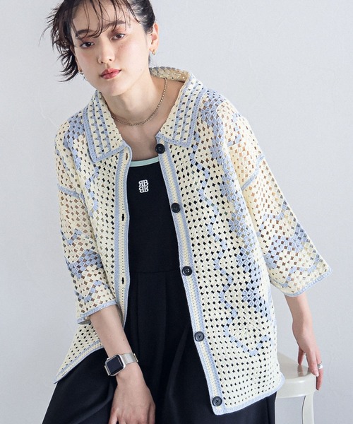 RAGEBLUE（レイジブルー）の「透かし編み/クロシェニットカーディガンSS（カーディガン/ボレロ・レディース・ブラック/ホワイト/レッド・FREE）」の6枚目の写真