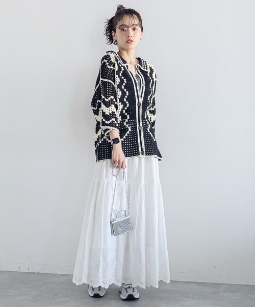 RAGEBLUE（レイジブルー）の「透かし編み/クロシェニットカーディガンSS（カーディガン/ボレロ・レディース・ブラック/ホワイト/レッド・FREE）」の8枚目の写真