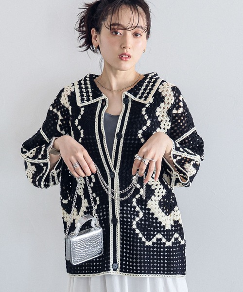 RAGEBLUE（レイジブルー）の「透かし編み/クロシェニットカーディガンSS（カーディガン/ボレロ・レディース・ブラック/ホワイト/レッド・FREE）」の9枚目の写真