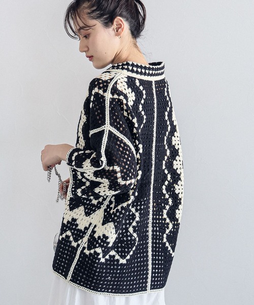 RAGEBLUE（レイジブルー）の「透かし編み/クロシェニットカーディガンSS（カーディガン/ボレロ・レディース・ブラック/ホワイト/レッド・FREE）」の10枚目の写真