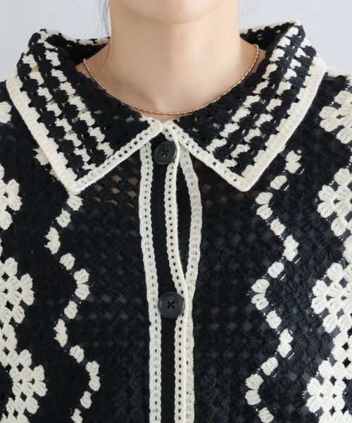 RAGEBLUE（レイジブルー）の「透かし編み/クロシェニットカーディガンSS（カーディガン/ボレロ・レディース・ブラック/ホワイト/レッド・FREE）」の19枚目の写真