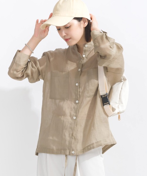 PICCIN（ピッチン）の「リネンドロストシャツ（シャツ/ブラウス・レディース・オフホワイト/ライトグレー/オリーブ/ブルー・M）」の3枚目の写真