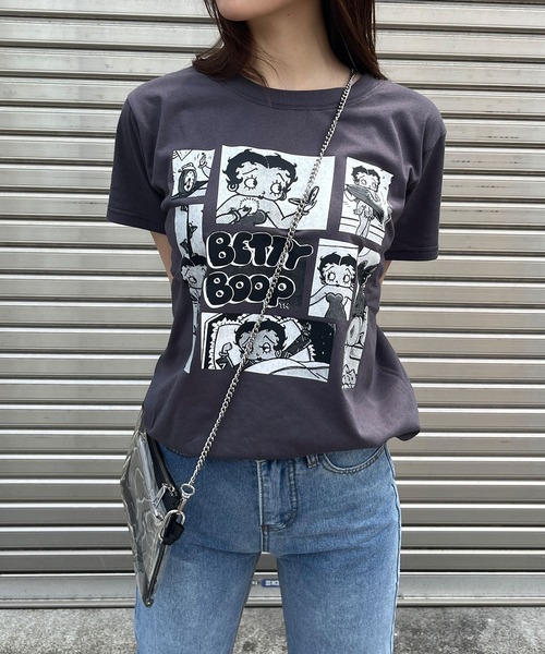 GLAMOROUS JANE(グラマラスジェーン)の「BETTY BOOPモノクロプリントTシャツ(Tシャツ/カットソー・レディース・チャコールグレー/オフホワイト/ブラック・FREE)」の12枚目の写真