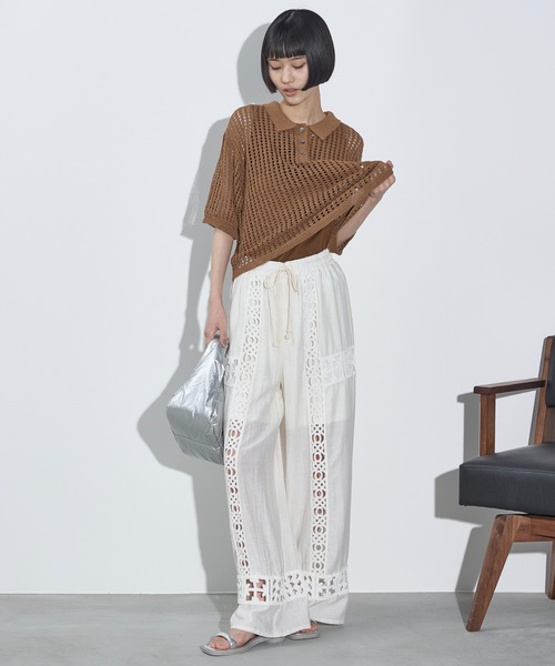 THE YOn（ザヨン）の「クロシェアクセントリネンイージーパンツ