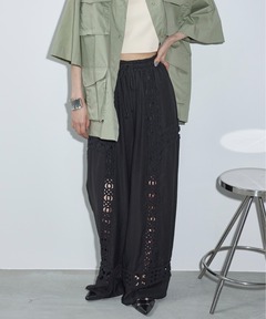 GRANCY】Rhinestone Design Layered Sweatpants / ラインストーン