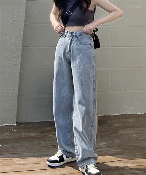 FREE STYLISTS(フリー スタイリスト)の「ハイウエストワイドデニムパンツ(デニムパンツ・レディース・サックスブルー/ブルー/ブラック/アイボリー・M/L/XL/2XL/S)」の3枚目の写真