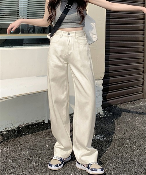 FREE STYLISTS(フリー スタイリスト)の「ハイウエストワイドデニムパンツ(デニムパンツ・レディース・サックスブルー/ブルー/ブラック/アイボリー・M/L/XL/2XL/S)」の2枚目の写真