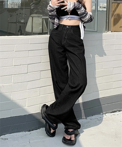 FREE STYLISTS(フリー スタイリスト)の「ハイウエストワイドデニムパンツ(デニムパンツ・レディース・サックスブルー/ブルー/ブラック/アイボリー・M/L/XL/2XL/S)」の1枚目の写真