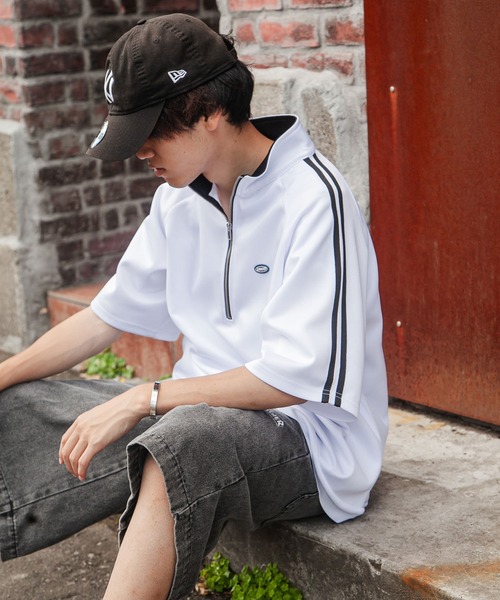 UNCORD（アンコード）の「【UNCORD】 half zip oversize half sleeve track jacket / ハーフジップ オーバーサイズ ハーフスリーブ カットソー（Tシャツ/カットソー・メンズ・ブラック×ホワイト/グレー系1/チャコール/ブラック/ホワイト×ブラック/オフホワイト/グレー/グレー系・MEDIUM/LARGE/X-LARGE）」の14枚目の写真