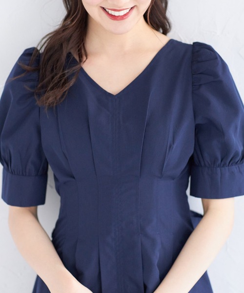 tocco closet(トッコ クローゼット)の「ポケット付きバックリボンウエストタックワンピース(ワンピース・レディース・ピンク/ミント/ネイビー・M)」の9枚目の写真