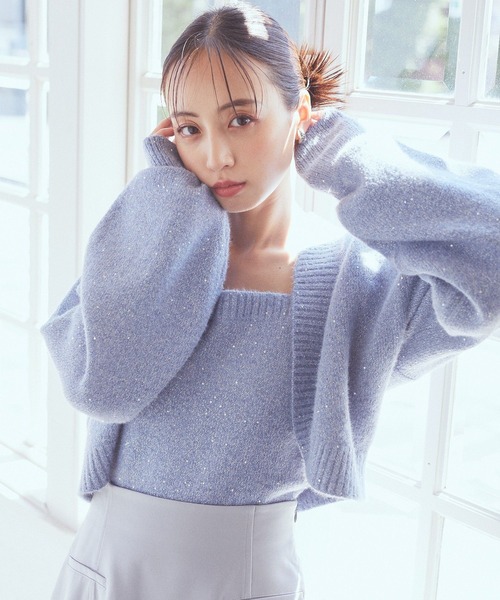 earth music&ecology(アースミュージックアンドエコロジー)の「SET2点スパンコールニットボレロ×タンク(カーディガン/ボレロ・レディース・ブルー/アイボリー/ピンク・FREE)」の9枚目の写真