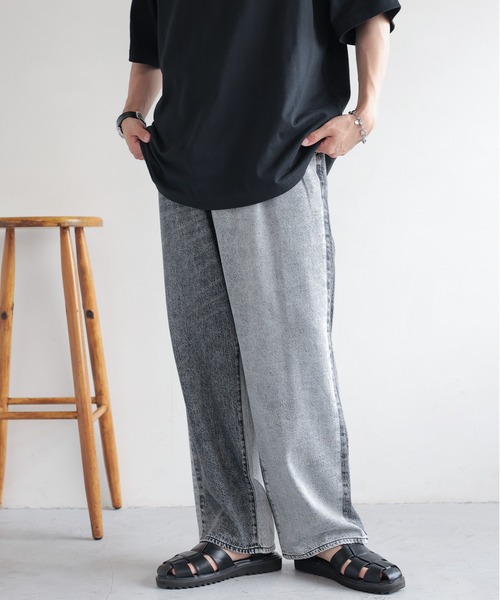 セール】【REmastered】リメイクライク/切り替えデニムワイドパンツ