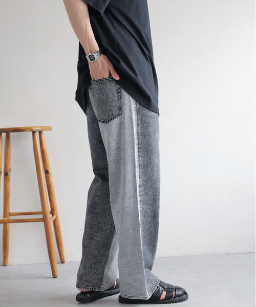 REmastered（リマスタード）の「【REmastered】リメイクライク/切り替えデニムワイドパンツ（デニムパンツ・メンズ・グレー/ブルー・MEDIUM/LARGE）」の6枚目の写真