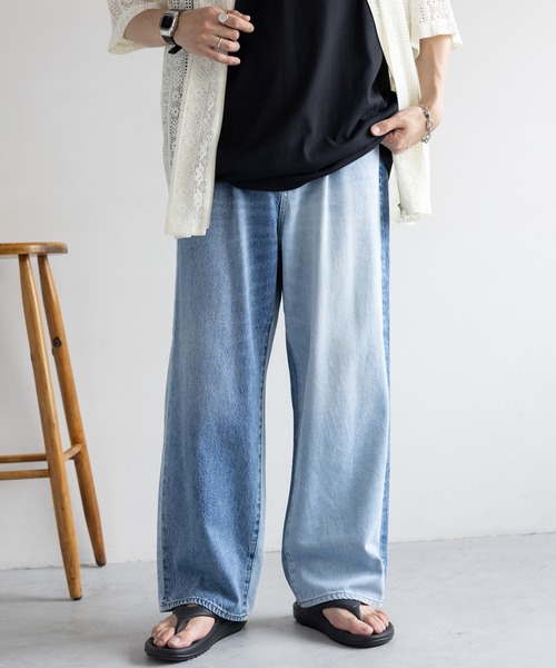 REmastered（リマスタード）の「【REmastered】リメイクライク/切り替えデニムワイドパンツ（デニムパンツ・メンズ・グレー/ブルー・MEDIUM/LARGE）」の8枚目の写真