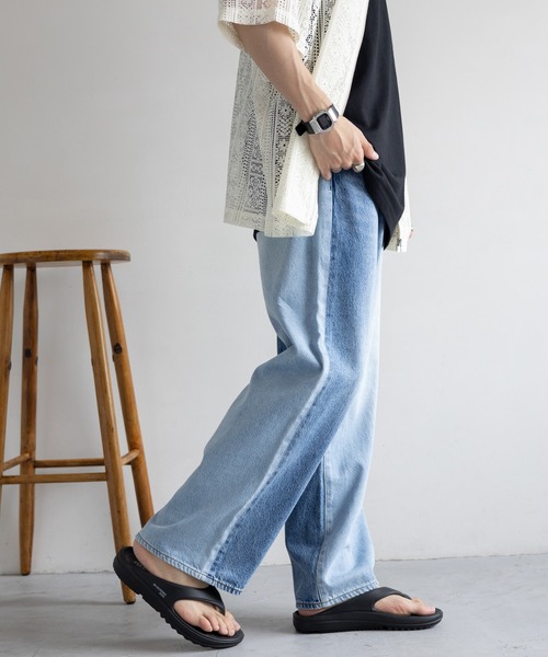 REmastered（リマスタード）の「【REmastered】リメイクライク/切り替えデニムワイドパンツ（デニムパンツ・メンズ・グレー/ブルー・MEDIUM/LARGE）」の10枚目の写真