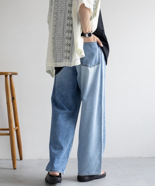 REmastered（リマスタード）の「【REmastered】リメイクライク/切り替えデニムワイドパンツ（デニムパンツ・メンズ・グレー/ブルー・MEDIUM/LARGE）」の11枚目の写真