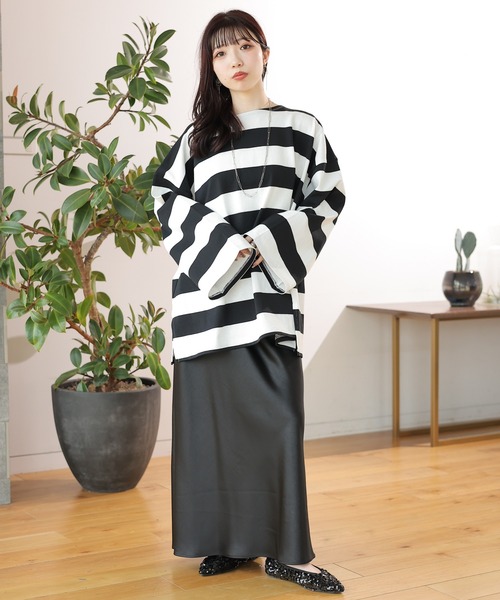 LEPSIM(レプシィム)の「袖ワイドボーダープルオーバー 131549(Tシャツ/カットソー・レディース・ブラック/パープル/ワインレッド/グリーン・FREE)」の10枚目の写真