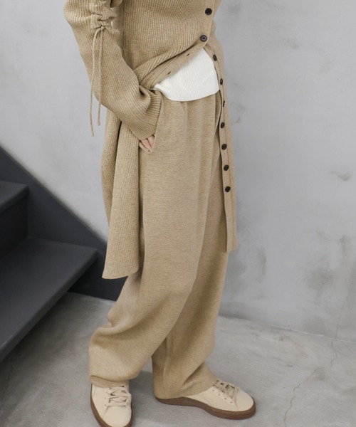 セール】【洗える】ワイドストレートニットパンツ（スラックス