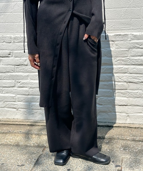 セール】【洗える】ワイドストレートニットパンツ（スラックス
