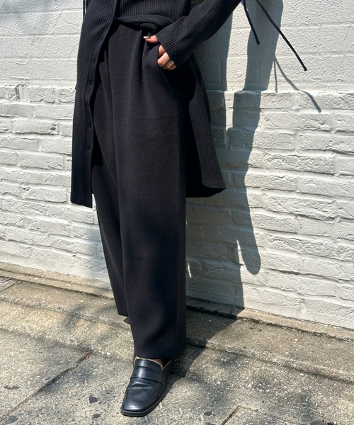 セール】【洗える】ワイドストレートニットパンツ（スラックス