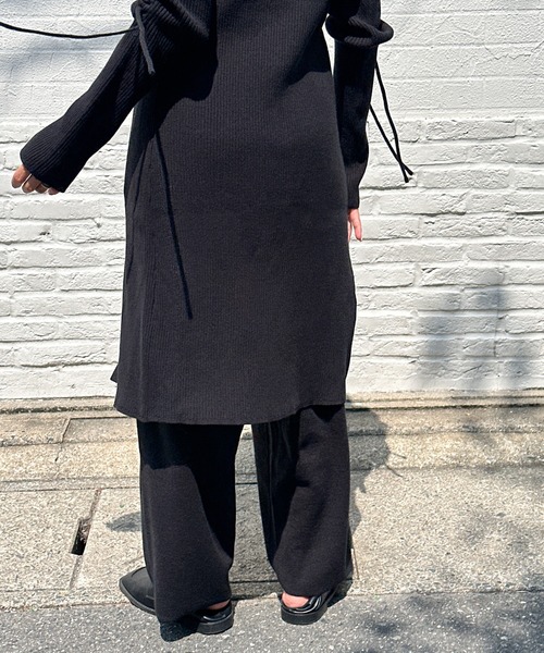 セール】【洗える】ワイドストレートニットパンツ（スラックス