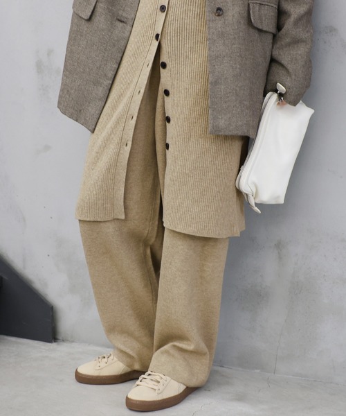 セール】【洗える】ワイドストレートニットパンツ（スラックス