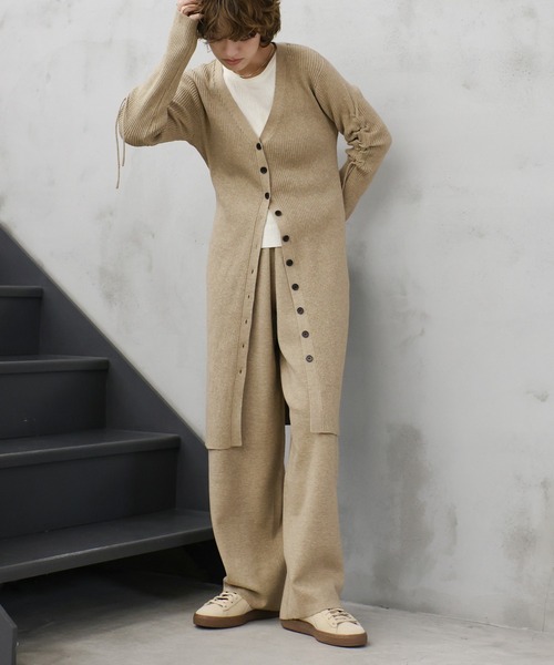 セール】【洗える】ワイドストレートニットパンツ（スラックス