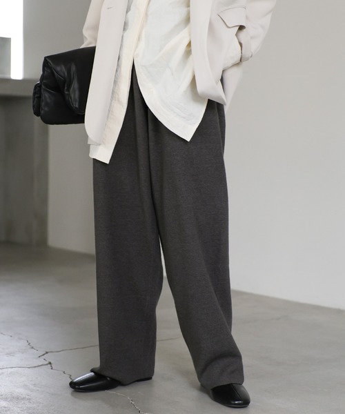 セール】【洗える】ワイドストレートニットパンツ（スラックス
