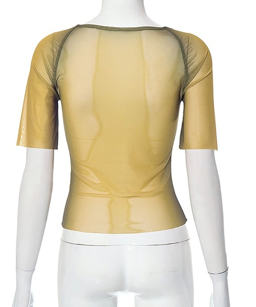 セール】メッシュクロップドTシャツ/ロゴプリントクロップド