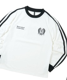 HALHAM（ハルハム）の「oversize sleeve line ringer long sleeve T-shirt/オーバーサイズ 袖ライン フロント刺繍 リンガー ロングスリーブTシャツ【IR】 オーバーサイズ メンズ レディース（Tシャツ/カットソー）」