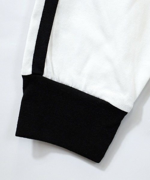 おしゃれスタ（オシャレスタ）の「oversize sleeve line ringer long sleeve T-shirt/オーバーサイズ 袖ライン フロント刺繍 リンガー ロングスリーブTシャツ【IR】 オーバーサイズ メンズ レディース（Tシャツ/カットソー・メンズ・ブラック/ブラック系その他/ホワイト系その他/ホワイト・M/L/XL/S）」の6枚目の写真