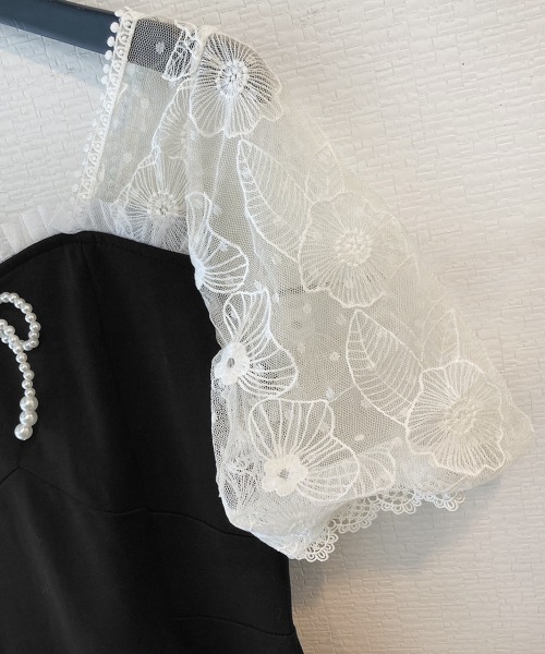 PRIVATE BEACH(プライベートビーチ)の「パールリボンレースドッキングミニドレスワンピース(ドレス・レディース・ブラック・S/M/L)」の12枚目の写真