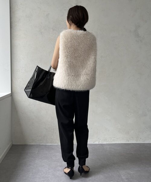 DouDou（ドゥドゥ）の「サイドスナップフェイクカシミヤファープルオーバー（ベスト・レディース・グレイッシュベージュ/アイボリー・FREE）」の7枚目の写真