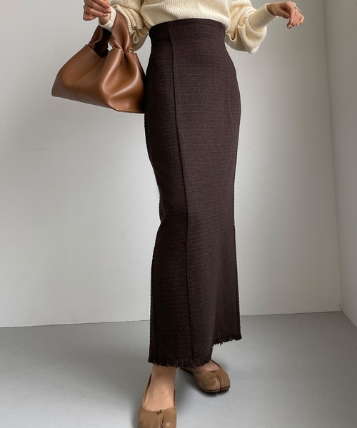 Louere(ルエレ)の「ツイードハイウエストペンシルスカート(スカート・レディース・ネイビー/モカ/ブラウン/アイボリー/ブラック・SMALL/MEDIUM/LARGE/X-LARGE)」の3枚目の写真