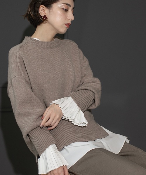 OPAQUE.CLIP（オペークドットクリップ）の「◆もちもちクルーネック ミドルゲージニット（ニット/セーター・レディース・パープル/レッド系1/ブラウン系その他/ブラウン系/ブラック/グレー/オフホワイト/ネイビー・00）」の5枚目の写真