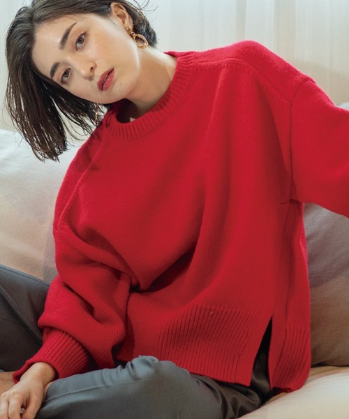 OPAQUE.CLIP（オペークドットクリップ）の「◆もちもちクルーネック ミドルゲージニット（ニット/セーター・レディース・パープル/レッド系1/ブラウン系その他/ブラウン系/ブラック/グレー/オフホワイト/ネイビー・00）」の8枚目の写真