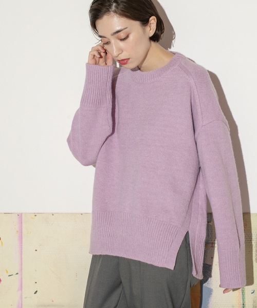 OPAQUE.CLIP（オペークドットクリップ）の「◆もちもちクルーネック ミドルゲージニット（ニット/セーター・レディース・パープル/レッド系1/ブラウン系その他/ブラウン系/ブラック/グレー/オフホワイト/ネイビー・00）」の7枚目の写真