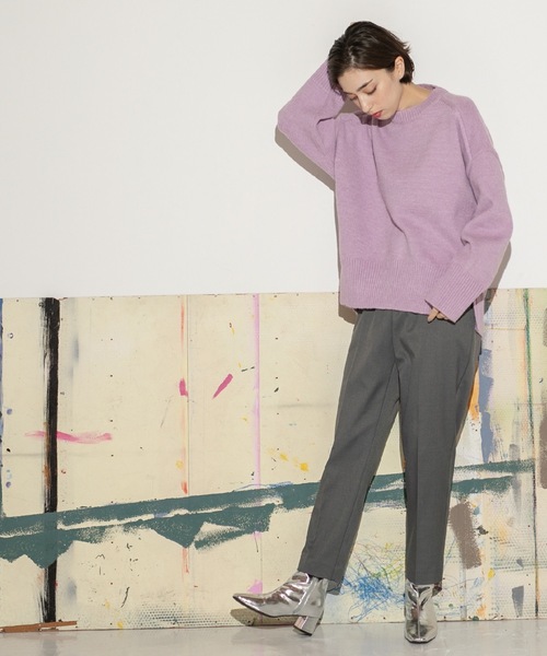 OPAQUE.CLIP（オペークドットクリップ）の「◆もちもちクルーネック ミドルゲージニット（ニット/セーター・レディース・パープル/レッド系1/ブラウン系その他/ブラウン系/ブラック/グレー/オフホワイト/ネイビー・00）」の9枚目の写真