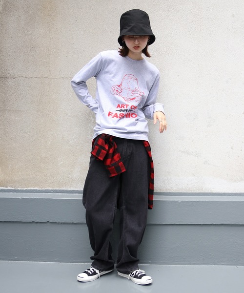 UNIT CHEST（ユニットチェスト）の「【UNIT CHEST】unique unisex long sleeve T-shirt/ユニークユニセックス ロンT OIF designer eggs コラボ Art of fashion by ArchiDanTe.（Tシャツ/カットソー・レディース・ホワイト/ブラック/杢グレー・L/M/S）」の14枚目の写真