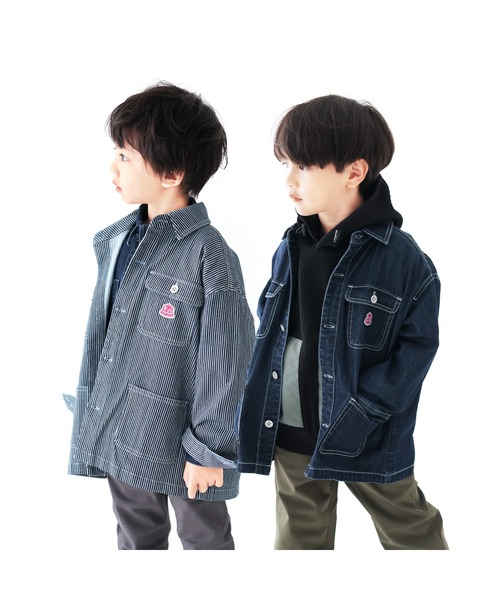 L.COPECK（エルコペック）の「デニムカバーオール（デニムジャケット・キッズ・ネイビー/ストライプ・100cm/110cm/120cm/130cm/140cm）」の4枚目の写真