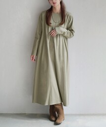 汗しみない 長袖カットソー［Vネック マキシワンピース］