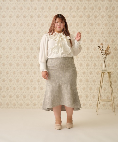 Louiosy（ルオシー）の「【大きいサイズ】ツイードフィッシュテールマーメイドスカート（スカート・レディース・アイボリー/グレイッシュベージュ・3L/X-LARGE/4L）」の7枚目の写真