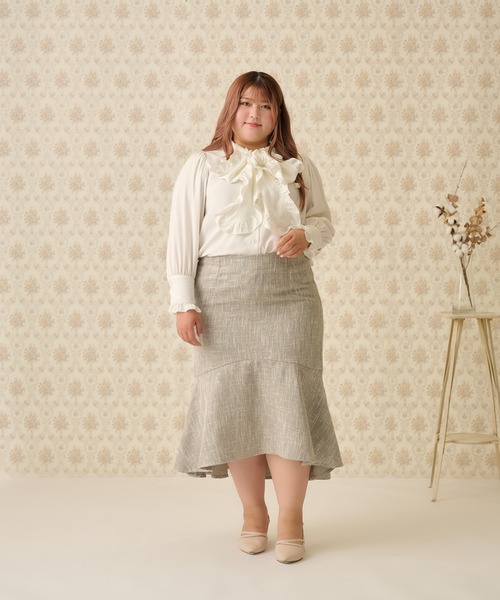 Louiosy（ルオシー）の「【大きいサイズ】ツイードフィッシュテールマーメイドスカート（スカート・レディース・アイボリー/グレイッシュベージュ・3L/X-LARGE/4L）」の8枚目の写真