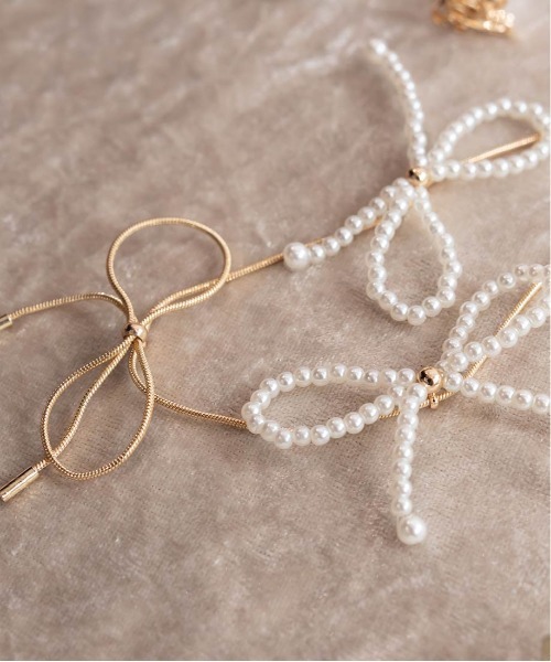 RANDA（ランダ）の「パール×メタル リボンモチーフネックレス（ネックレス・レディース・ゴールド/シルバー・FREE）」の8枚目の写真