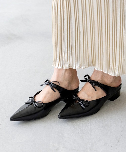 menue（メヌエ）の「ダブルリボン ミュール パンプス（パンプス・レディース・ブラック/シルバー/アイボリー・S/SS/L/M/3L/LL）」の7枚目の写真