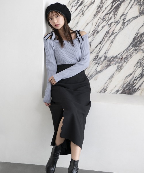 【セール】スカラップスリットタイトスカート（スカート）｜And Couture（アンドクチュール）