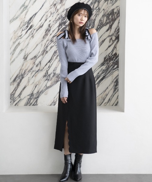 【セール】スカラップスリットタイトスカート（スカート）｜And Couture（アンドクチュール）
