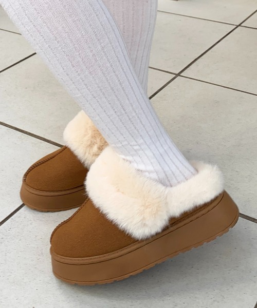 セール】ムートン風ファーボリューム厚底ショートブーツ / ボア